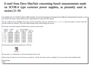 E-mail from Dave MacNair concerning bench measurements made