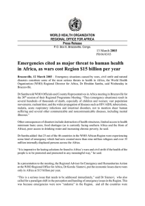 Emergencies cited as major threat to human health  WORLD HEALTH ORGANIZATION