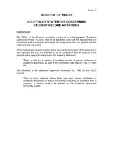 ULSD POLICY 1986-12 ULSD POLICY STATEMENT CONCERNING STUDENT RECORD NOTATIONS
