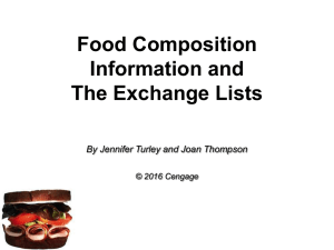 Food Composition Information and The Exchange Lists By Jennifer Turley and Joan Thompson