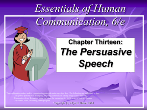 Essentials of Human Communication, 6/e The Persuasive Speech