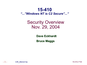 Security Overview Nov. 29, 2004 15-410 “...”Windows NT is C2 Secure”...”