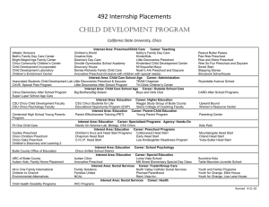 492 Internship Placements Child Development Program California State University, Chico