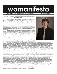 womanifesto Newsletter of the MSU-Bozeman Women’s Center     ...  Interview with Dr. Sara Jayne Steen, Dean of Letters and...