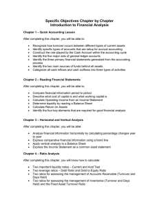 Specific Objectives Chapter by Chapter Introduction to Financial Analysis