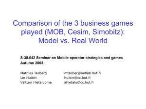 Comparison of the 3 business games played (MOB, Cesim, Simobitz):
