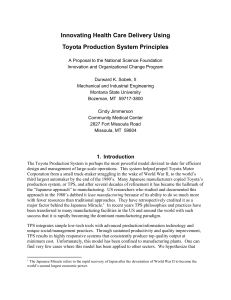 Innovating Health Care Delivery Using Toyota Production System Principles