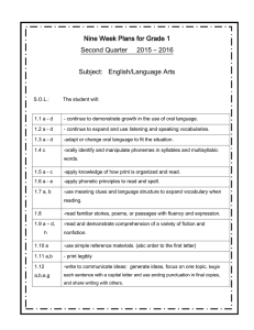 Nine Week Plans for Grade 1 Subject:   English/Language Arts