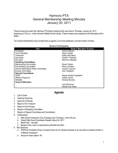 Harmony PTA General Membership Meeting Minutes January 20, 2011