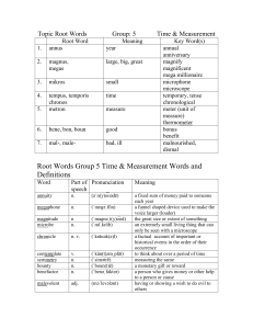 Topic Root Words  Group: 5 Time &amp; Measurement