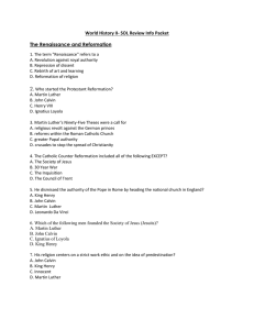 World History II- SOL Review Info Packet The Renaissance and Reformation