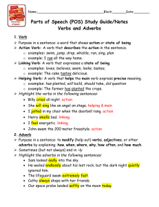 Parts of Speech (POS) Study Guide/Notes Verbs and Adverbs