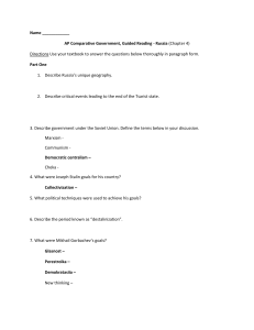 Name ____________ AP Comparative Government, Guided Reading - Russia Part One