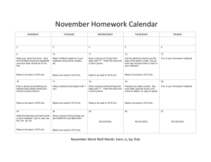 November Homework Calendar  MONDAY TUESDAY