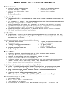 REVIEW SHEET –  Unit 7 – Growth of the...