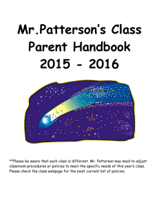 Mr.Patterson’s Class Parent Handbook 2015 - 2016