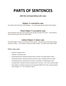 PARTS OF SENTENCES with the corresponding Latin uses Subject Direct Object