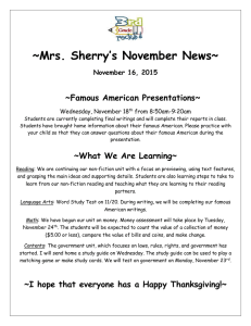 ~Mrs. Sherry’s November News~  ~Famous American Presentations~ November 16, 2015