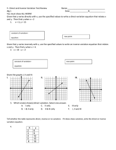 F– Direct and Inverse Variation Test Review  Name:_________________________________ Alg 1