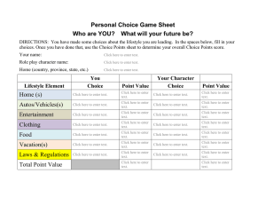 Personal Choice Game Sheet