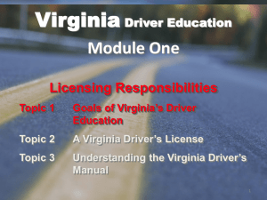 Virginia Module One Licensing Responsibilities Driver Education