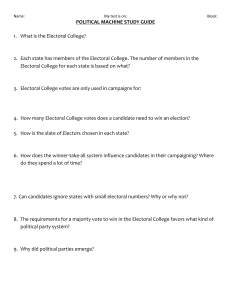 POLITICAL MACHINE STUDY GUIDE  1.  What is the Electoral College?