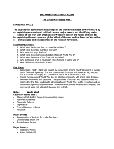 SOL NOTES/ UNIT STUDY GUIDE  The Great War/World War I STANDARD WHII.9
