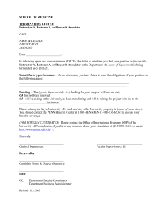 SCHOOL OF MEDICINE  TERMINATION LETTER Instructor A, Lecturer A, or Research Associate