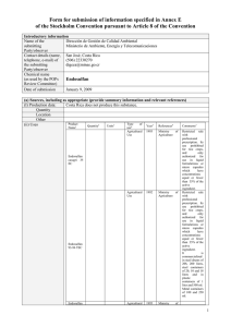 Form for submission of information specified in Annex E