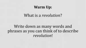 revolution Write down as many words and Warm Up: