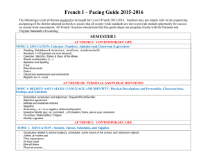 French I – Pacing Guide 2015-2016