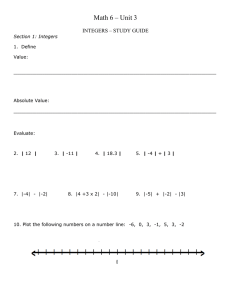 Math 6 – Unit 3  INTEGERS – STUDY GUIDE Section 1: Integers