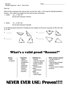 Geometry  Name_______________________________ Triangle Congruence - Day 5 - More Proofs