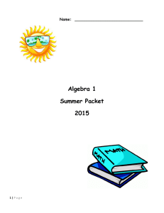 Algebra 1 Summer Packet 2015