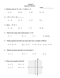 Algebra I Semester 1 Review Name _______________