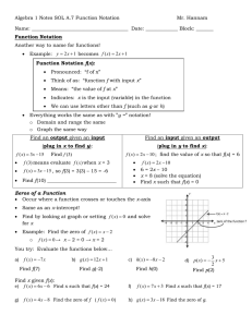 Algebra 1 Notes SOL A.7 Function Notation Mr. Hannam
