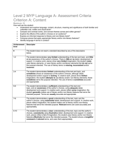 Level 2 MYP Language A- Assessment Criteria Criterion A: Content