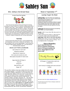 Sahley Sun Mrs. Sahley’s 2nd Grade News  Week of September 7