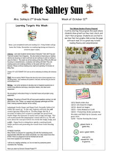 The Sahley Sun Mrs. Sahley’s 2 Grade News Week of October 12