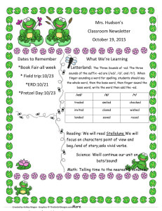 Mrs. Hudson’s Classroom Newsletter October 19, 2015 What We’re Learning