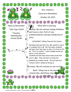 Mrs. Hudson’s Classroom Newsletter October 26, 2015 What We’re Learning: