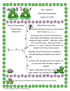 Mrs. Hudson’s Classroom Newsletter August 31, 2015 What We’re Learning