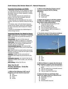 Earth Science SOL Review Sheet #7 :  Natural Resources