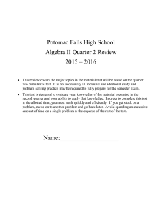 Potomac Falls High School Algebra II Quarter 2 Review 2015 – 2016