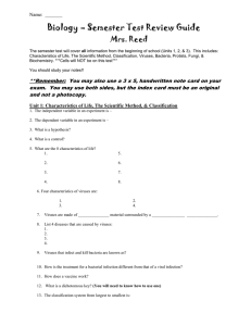 Biology – Semester Test Review Guide Mrs. Reed Name:  _______