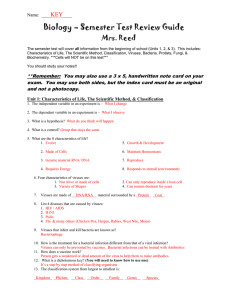 Biology – Semester Test Review Guide Mrs. Reed KEY Name:  ____