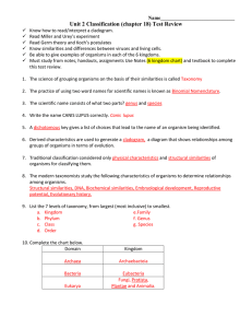 Unit 2 Classification (chapter 18) Test Review