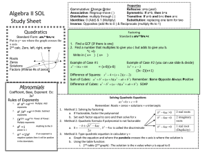 Algebra II SOL Study Sheet