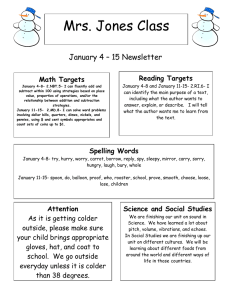 Mrs. Jones Class January 4 – 15 Newsletter  Reading Targets