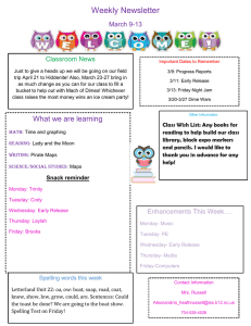 Weekly Newsletter March 9-13 Classroom News